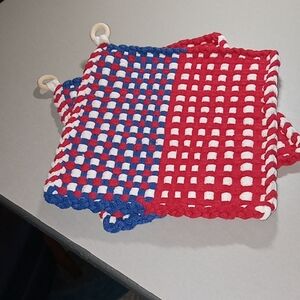 Handmade Red, White & Blue Woven Pot Holders